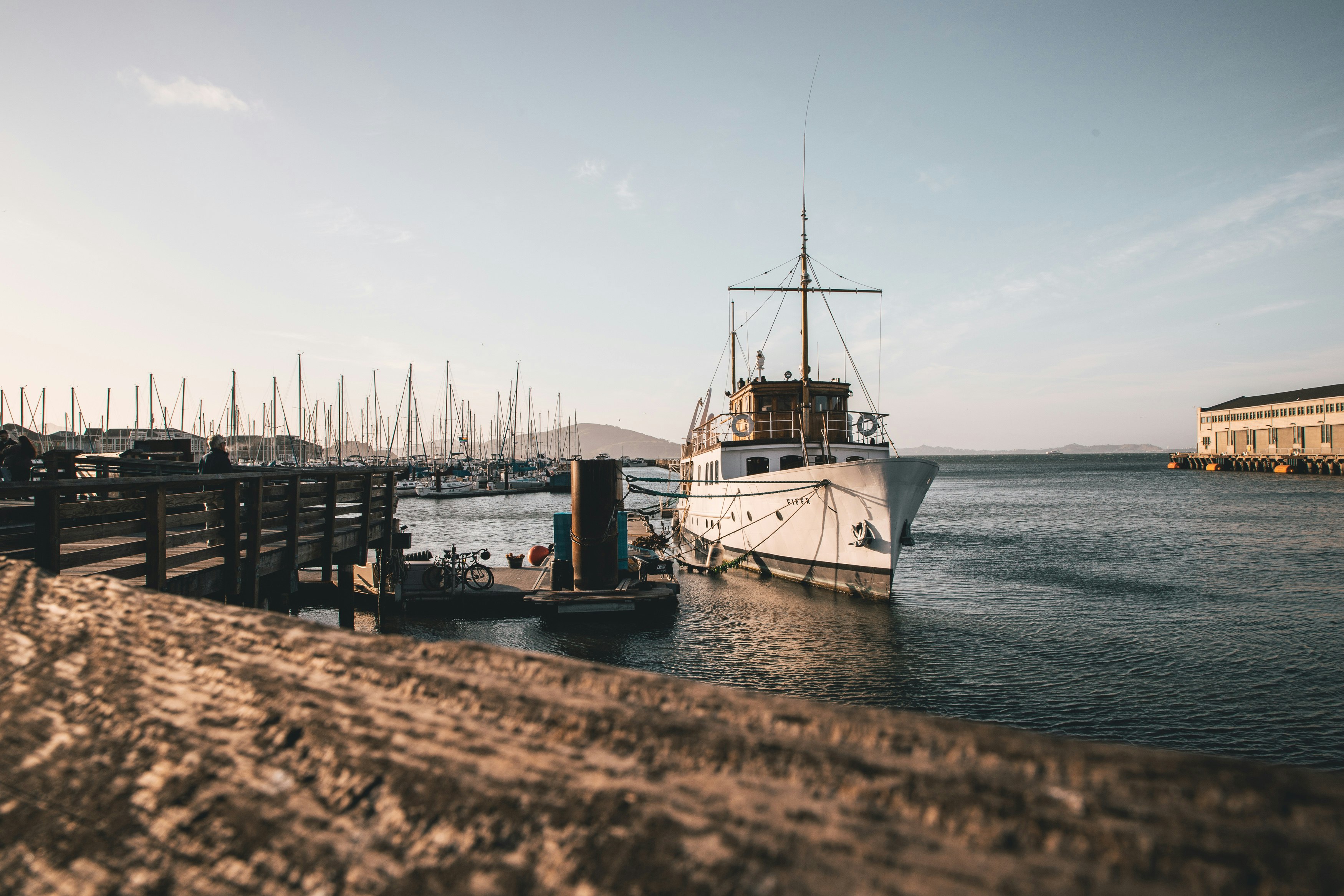 white ship near dock